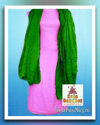 Gaji Silk   Fu Pink – Green  Plain Dress Material Bandhani