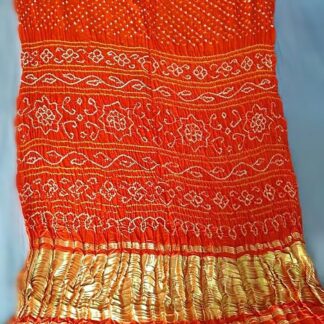 Orange-Red Gaji Silk Bandhani Lagdi Palav Saree Bandhani