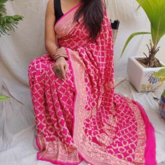 Fuchsia Pink Banarasi Bandhani Junglo saree Banarasi Saree