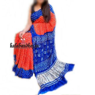 Red-Blue Designer Gaji Silk Bandhani  Saree Bandhani