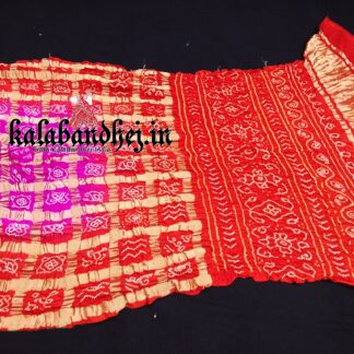 Pink-Orange Red Bandhani Gharchola Saree Pure Gaji Silk Bandhani