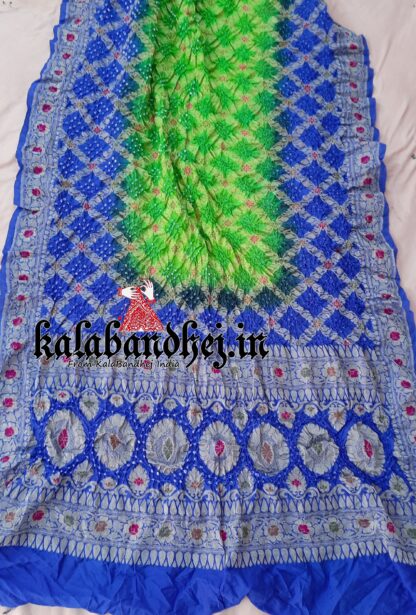 Blue-Parrot Banarasi Bandhani Minakari Saree Pure Silk Banarasi Bandhani Sarees