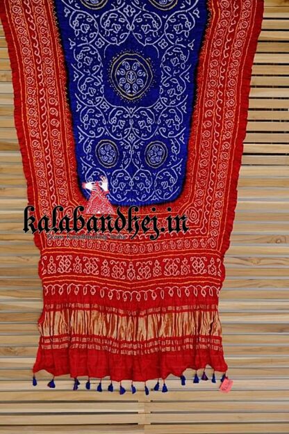 Red-Blue Shikari Bandhani Dupatta Pure Gaji silk Bandhani