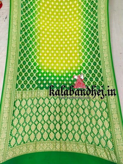 Parrot-Lemon Banarasi Bandhani Georgette Silk Junglo Saree Banarasi Bandhani Sarees