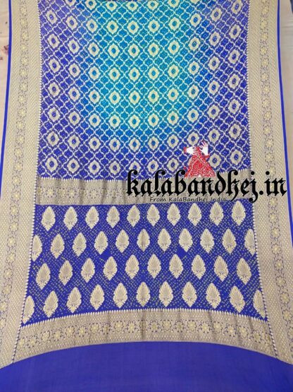 Blue-Sky Banarasi Bandhani Georgette Silk Junglo Saree Banarasi Bandhani Sarees