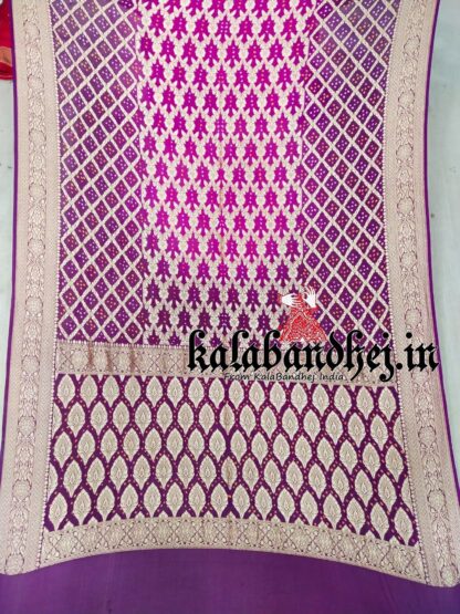 Brinjal-Pink Banarasi Bandhani Georgette Silk Junglo Saree Banarasi Bandhani Sarees