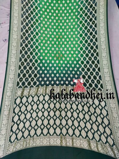 Dark Green-Parrot Banarasi Bandhani Georgette Silk Junglo Saree Banarasi Bandhani Sarees