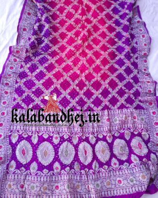 Magenta-Pink Banarasi Bandhani Minakari Saree Pure Silk Banarasi Bandhani Sarees