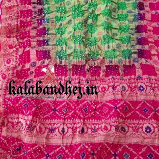 Green-Red Banarasi Bandhani Minakari Saree Pure Silk Banarasi Bandhani Sarees