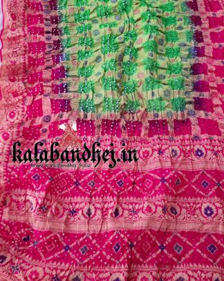 Green-Red Banarasi Bandhani Minakari Saree Pure Silk Banarasi Bandhani Sarees