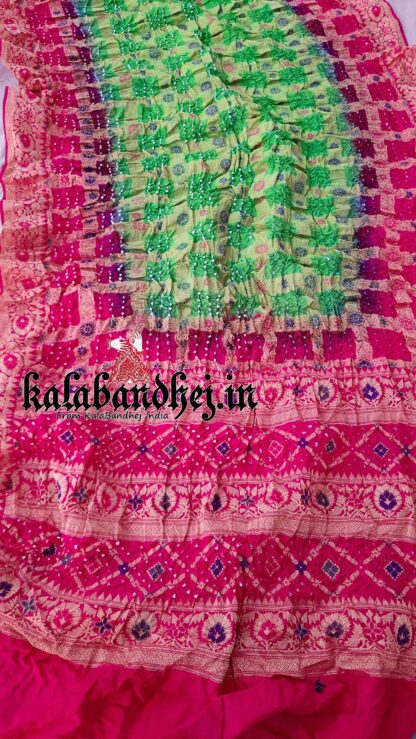 Pink-Parrot Banarasi Bandhani Minakari Saree Pure Silk Banarasi Bandhani Sarees