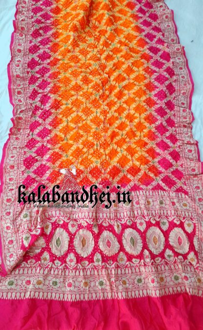 Pink-Orange Banarasi Bandhani Minakari Saree Pure Silk Banarasi Bandhani Sarees