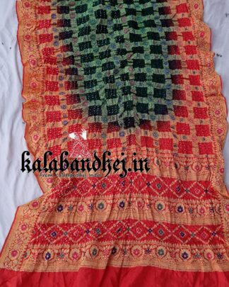 Red-Green Banarasi Bandhani Minakari Saree Pure Silk Banarasi Bandhani Sarees