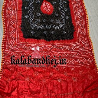 Red-Black Chandrakhani Bandhani Dupatta Pure Gaji Silk Bandhani