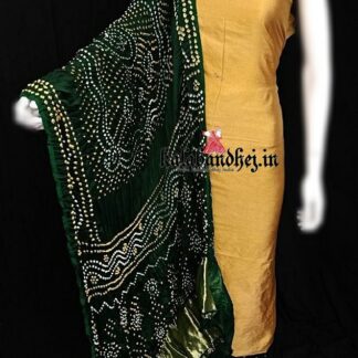 Gold-Bottle Green Bandhani Gaji Silk Dress Material Bandhani