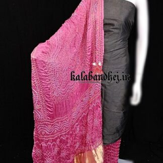 Grey-Pink Bandhani Gaji Silk Dress Material Bandhani