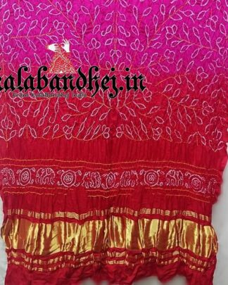 Pink-Red Bandhani Dupatta Ambadal Pure Gaji Silk Bandhani