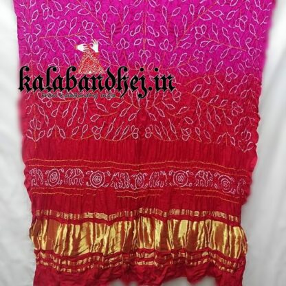 Pink-Red Bandhani Dupatta Ambadal Pure Gaji Silk Bandhani
