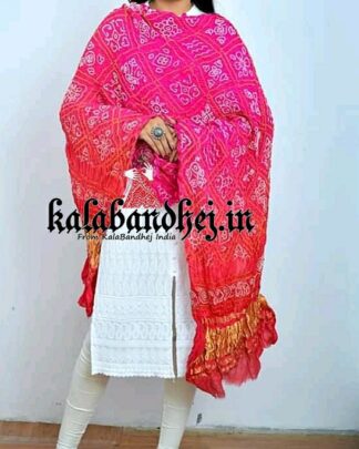 Pink-Red Bandhani Dupatta BavanBarg Pure Gaji Silk Bandhani