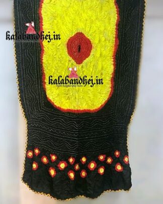 Red Bandhani Gaji Silk Saree Ras Mandal Designs Bandhani