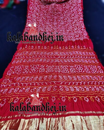 Red Bandhani Gaji Silk Saree Shikari Designs Bandhani
