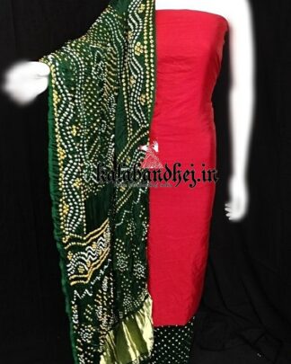 Gold-Marron Bandhani Gaji Silk Dress Material Bandhani