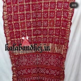 Blue-Chickoo Ivory Bandhani Gaji Silk Dress Material Bandhani