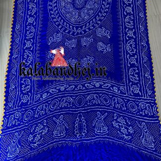 Blue Ras Mandal Bandhani Dupatta Designer Pure Gaji Silk Bandhani