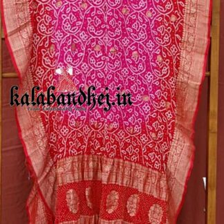 Red-Pink Shikari Bandhani Dupatta Banarasi Pure Georgette Silk Banarasi Bandhani Dupatta