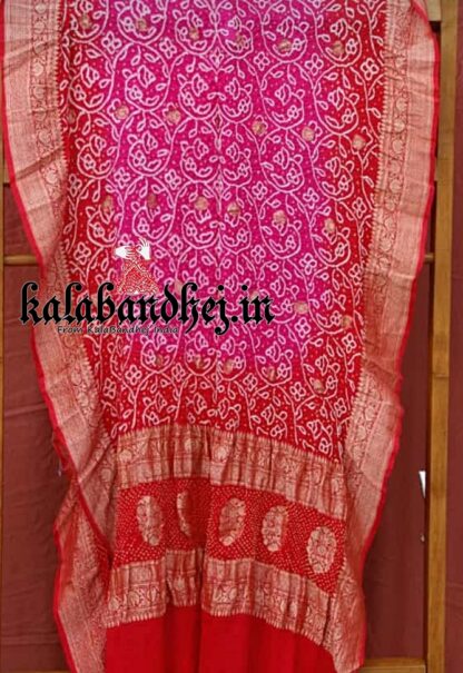 Red-Pink Shikari Bandhani Dupatta Banarasi Pure Georgette Silk Banarasi Bandhani Dupatta