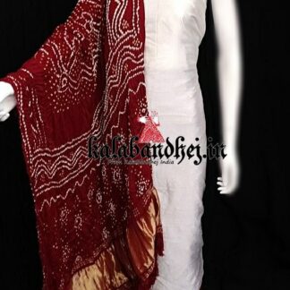 White-Maroon Bandhani Gaji Silk Dress Material Bandhani