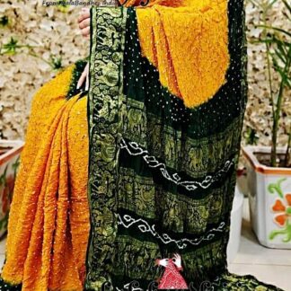 Mango-Green Kanchipuram Bandhani Saree In Georgette Silk Bandhani