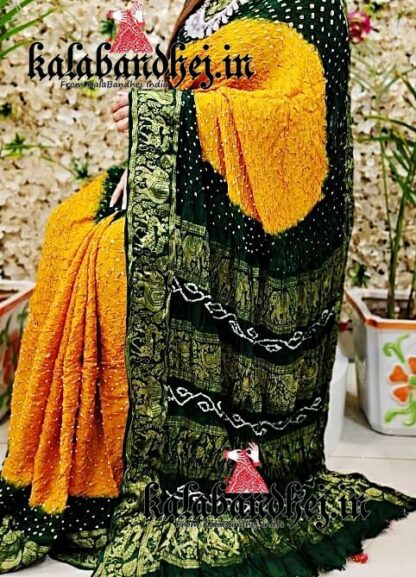 Mango-Green Kanchipuram Bandhani Saree In Georgette Silk Bandhani
