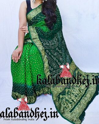 Parrot-Green Kanchipuram Bandhani Saree In Georgette Silk Bandhani