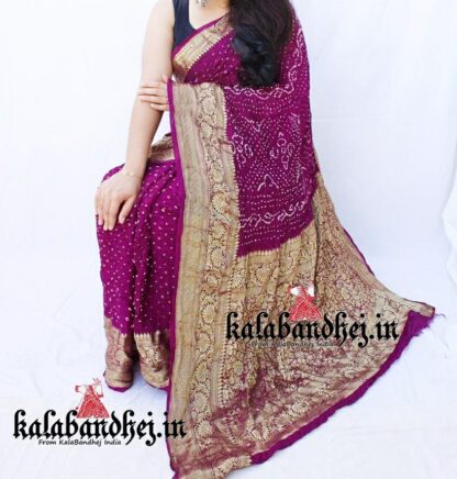 Magenta Kanchipuram Bandhani Saree In Georgette Silk Bandhani