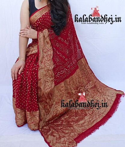 Red Kanchipuram Bandhani Saree In Georgette Silk Bandhani