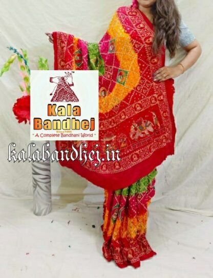 Multi Embroidery Bandhani Saree Gaji Silk (Copy) Bandhani