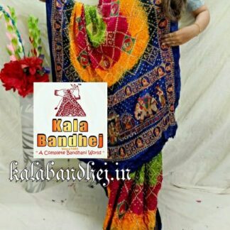 Multi Embroidery Bandhani Saree Gaji Silk Bandhani