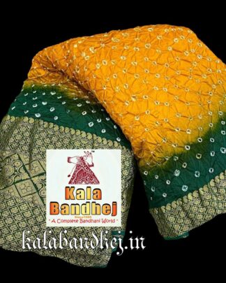 Green-Mango Kanchipuram Bandhani Saree In Pure Silk Bandhani