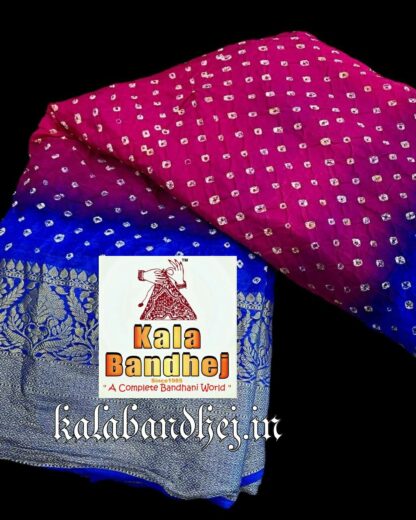Blue-Pink Kanchipuram Bandhani Saree In Pure Silk Bandhani