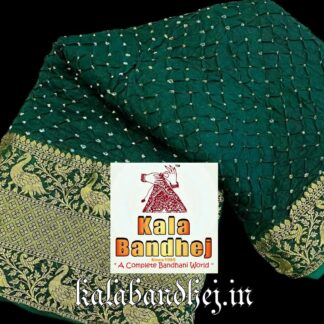 Green-Red Kanchipuram Bandhani Saree In Pure Silk Bandhani