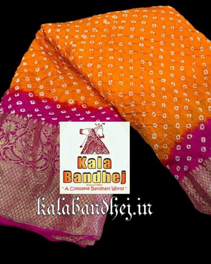 Pink-Orange Kanchipuram Bandhani Saree In Pure Silk Bandhani