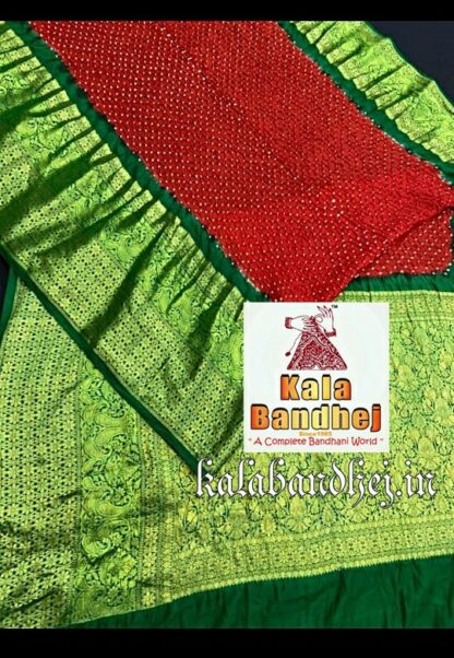Red-Green Kanchipuram Bandhani Saree In Pure Silk Bandhani