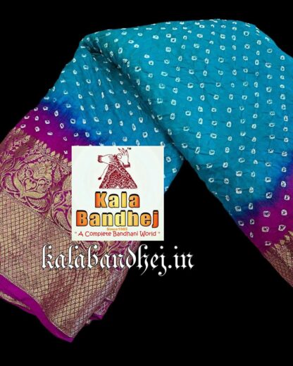 Magenta-Sky Kanchipuram Bandhani Saree In Pure Silk Bandhani
