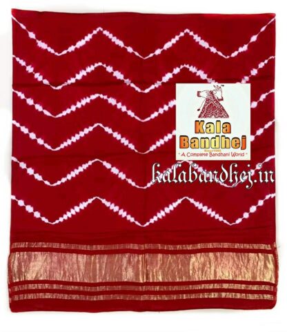Red Modal Silk Shibori Dupatta Lagdi Patto Bandhani