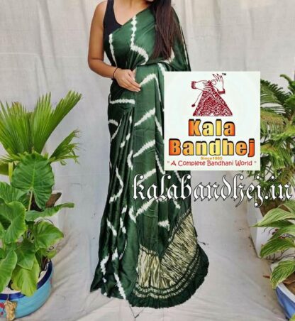 Green Shibori Saree Modal Silk Pure Bandhani