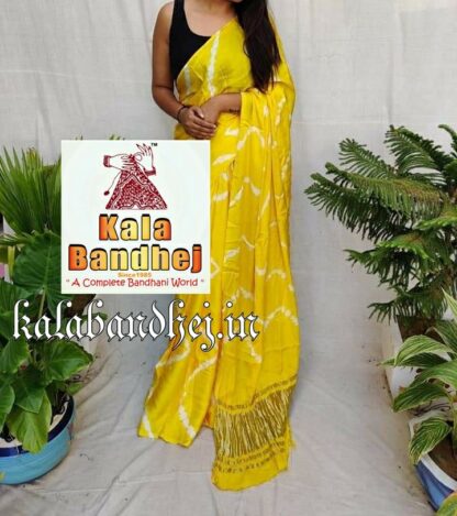 Yellow Shibori Saree Modal Silk Pure Bandhani