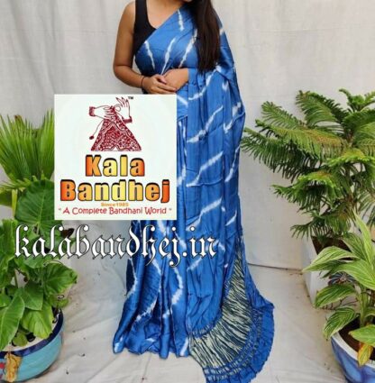 Sky Shibori Saree Modal Silk Pure Bandhani