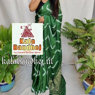 Green Shibori Saree Modal Silk Pure Bandhani