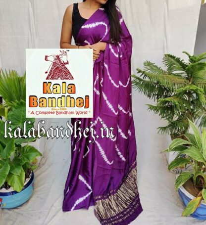 Magenta Shibori Saree Modal Silk Pure Bandhani